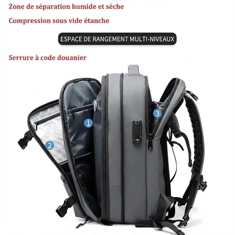 Sac à Dos Voyage Grande Capacité Gris
