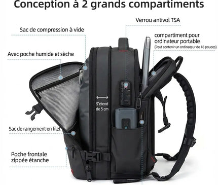 Sac à Dos Voyage avec Pompe Ordinateur Portable